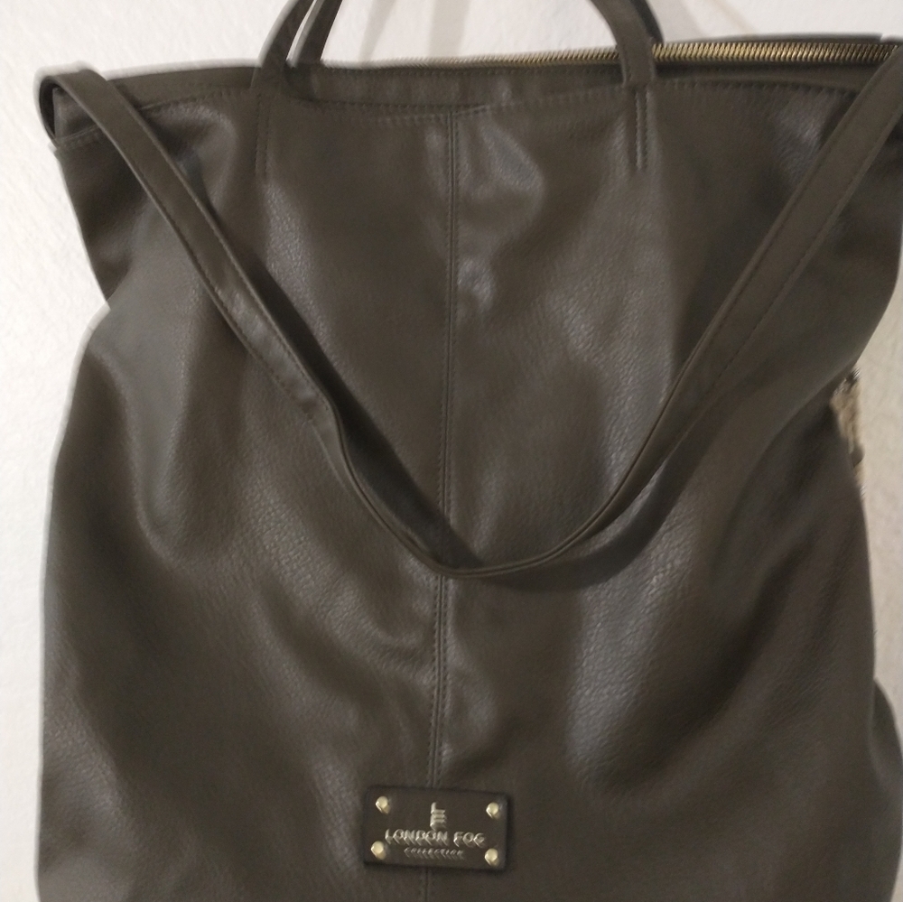 London Fog Dark Olive Green Tote Bag